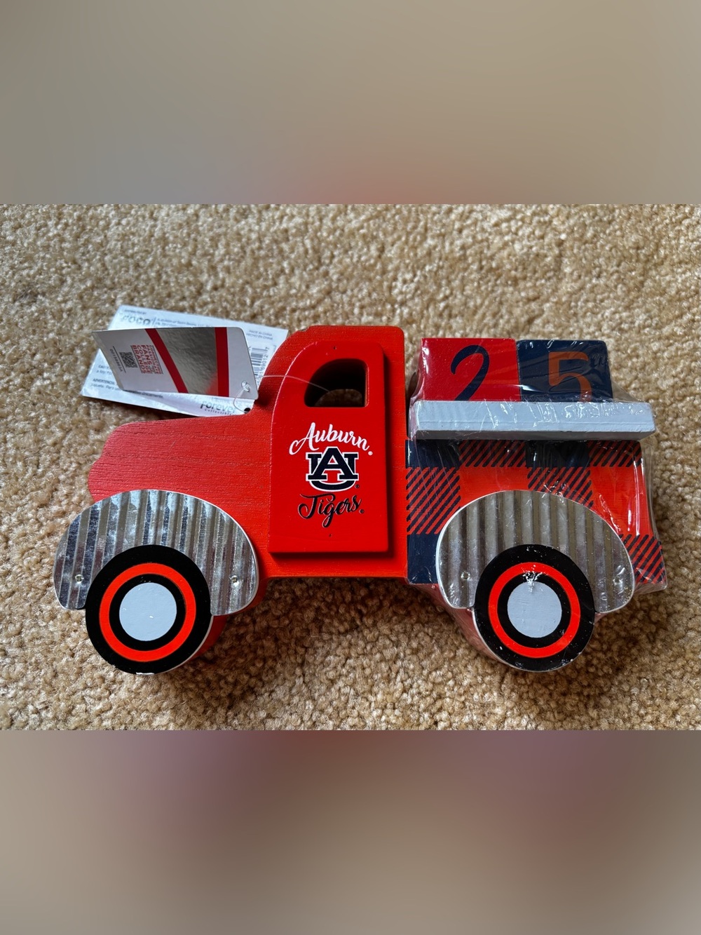 FOCO Auburn Holiday Countdown Truck Decoration with Wooden Number Blocks NEW
